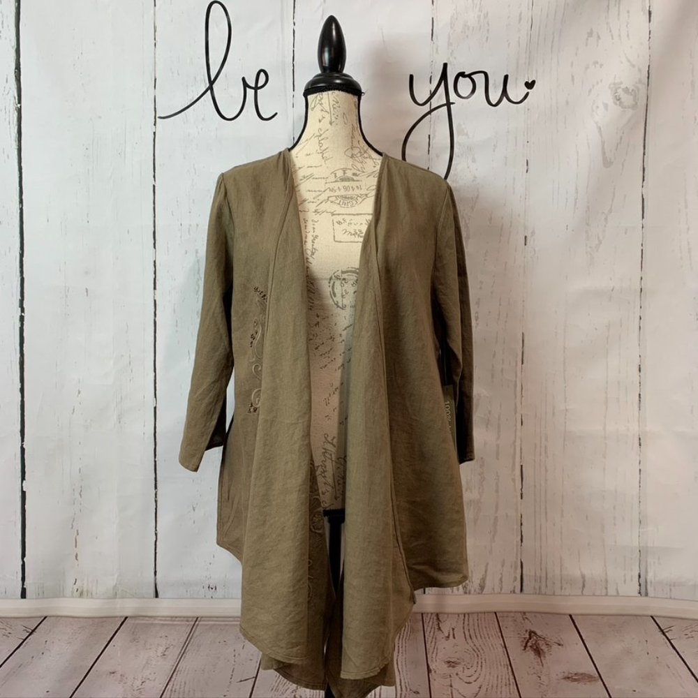 100% Linen Embellished 3/4 Sleeve Wrap New with tags-  Large